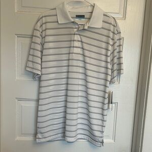PGA Tour Men's Polo Shirt - White with Black and Gray Stripes